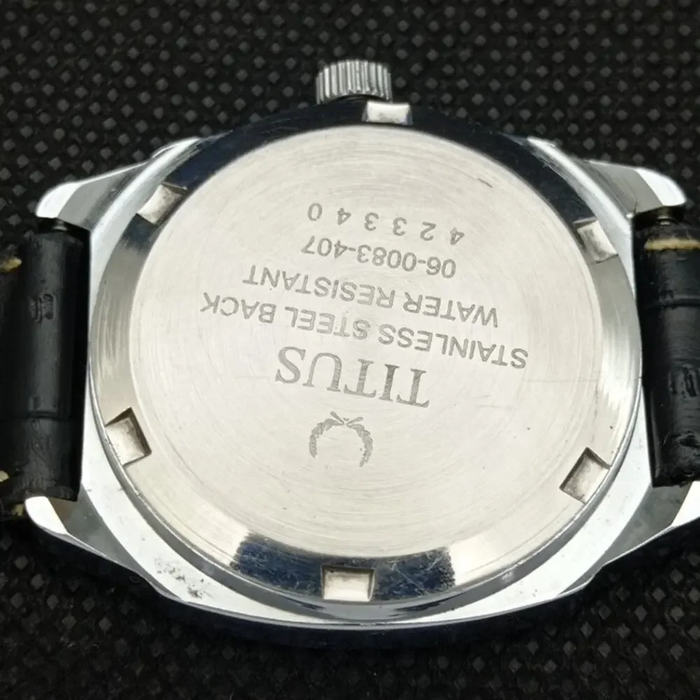 Vintage 1974 Titus Manual Mens SilverWatch W/Leather Strap & Silver accents
